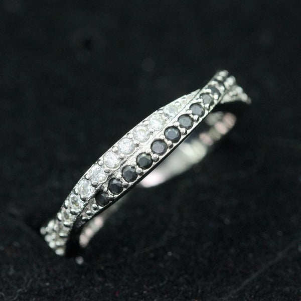 CZ Diamond Silver Plated Black White Crystal Ring