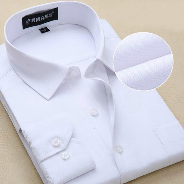 Twill Cotton Pure  White Business Dress Shirts Men