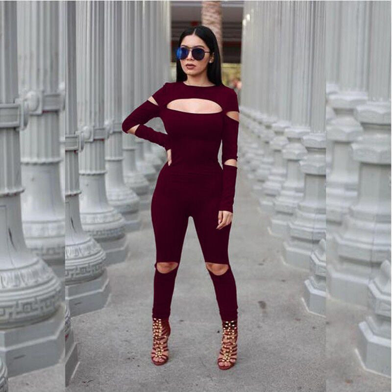 Rompers Women Jumpsuit Plus Size Solid Black Bodysuits Long Sleeve Skinny Bodycon Zipper Jumpsuits