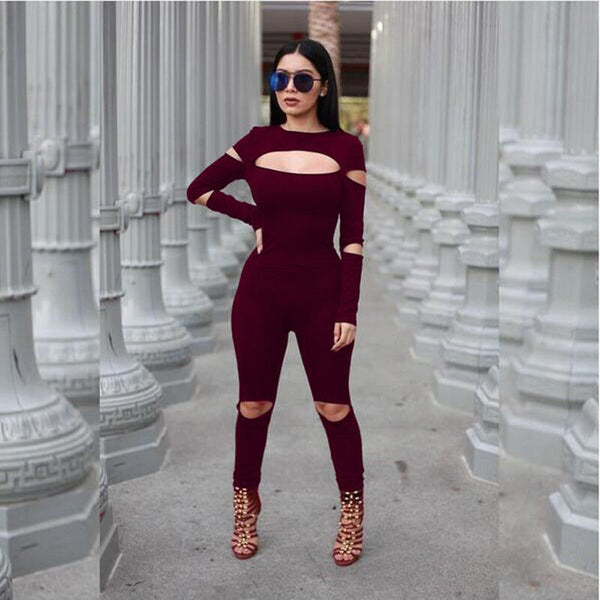 Rompers Women Jumpsuit Plus Size Solid Black Bodysuits Long Sleeve Skinny Bodycon Zipper Jumpsuits