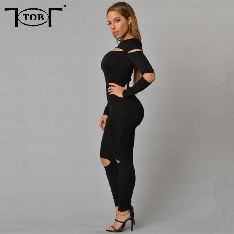 Rompers Women Jumpsuit Plus Size Solid Black Bodysuits Long Sleeve Skinny Bodycon Zipper Jumpsuits