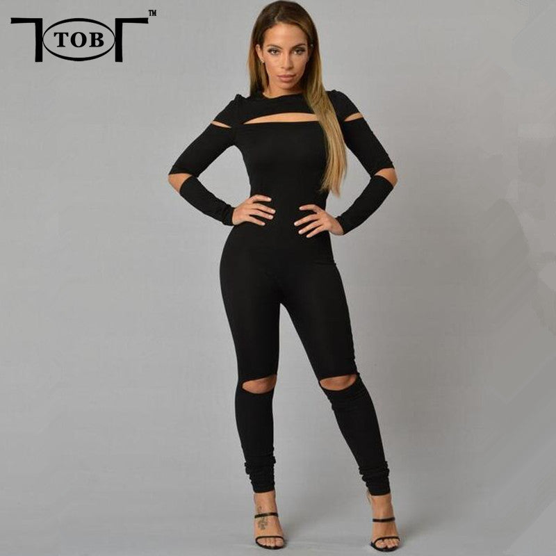 Rompers Women Jumpsuit Plus Size Solid Black Bodysuits Long Sleeve Skinny Bodycon Zipper Jumpsuits
