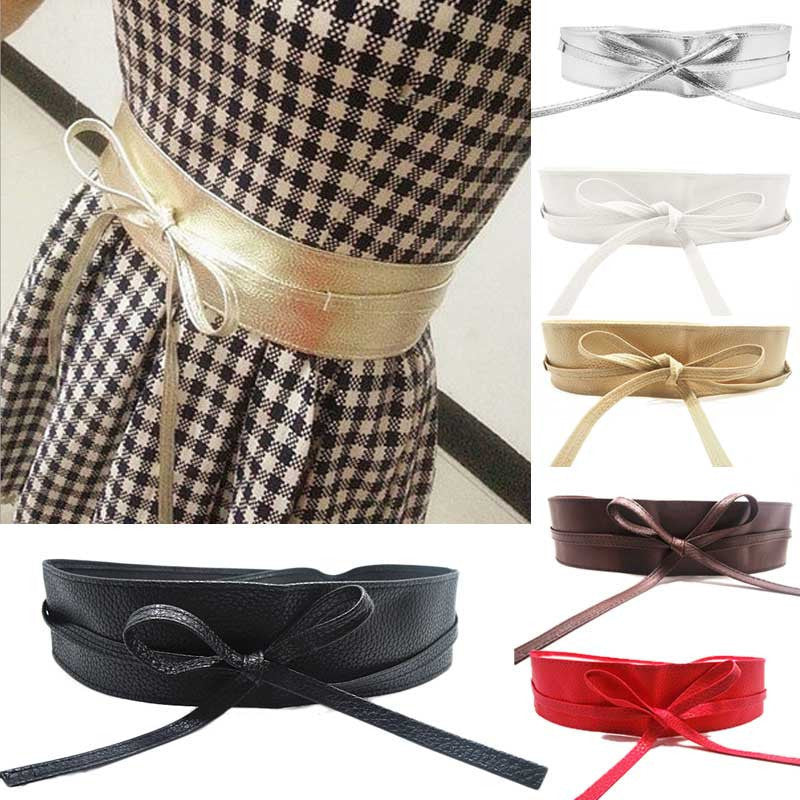 Women belt Soft Leather Wide Self Tie Wrap Around Waist Band Dress Belt