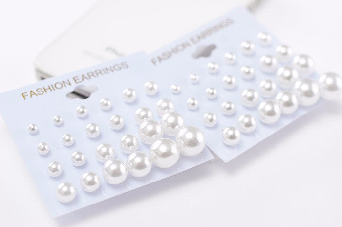 White pearl earrings 6mm/8mm/10mm/12mm Mix Size 1 card 12 pairs stud earrings