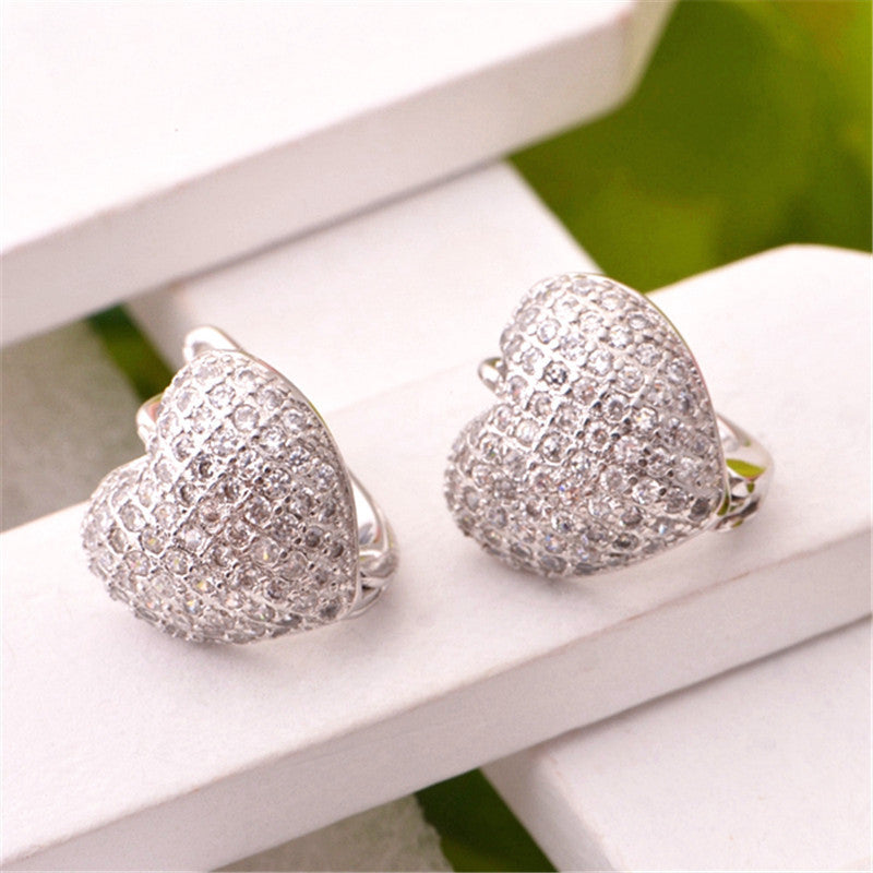 Sterling Silver Trendy Heart Stud Earrings for Women with Stone Simulated Diamond