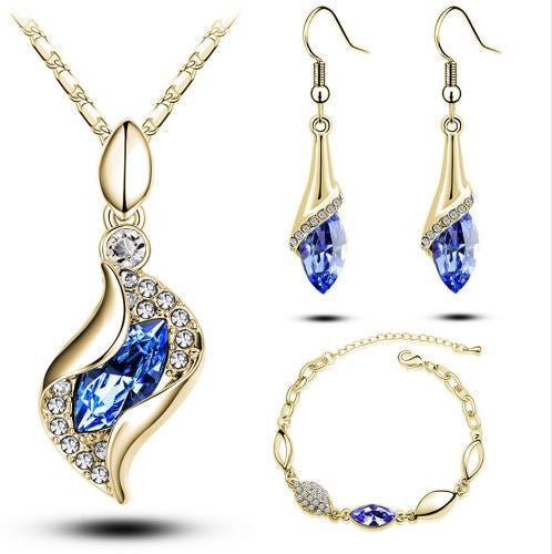 Elegant luxury design new fashion 18k Rose Gold plated colorful Austrian crystal drop jewelry sets women