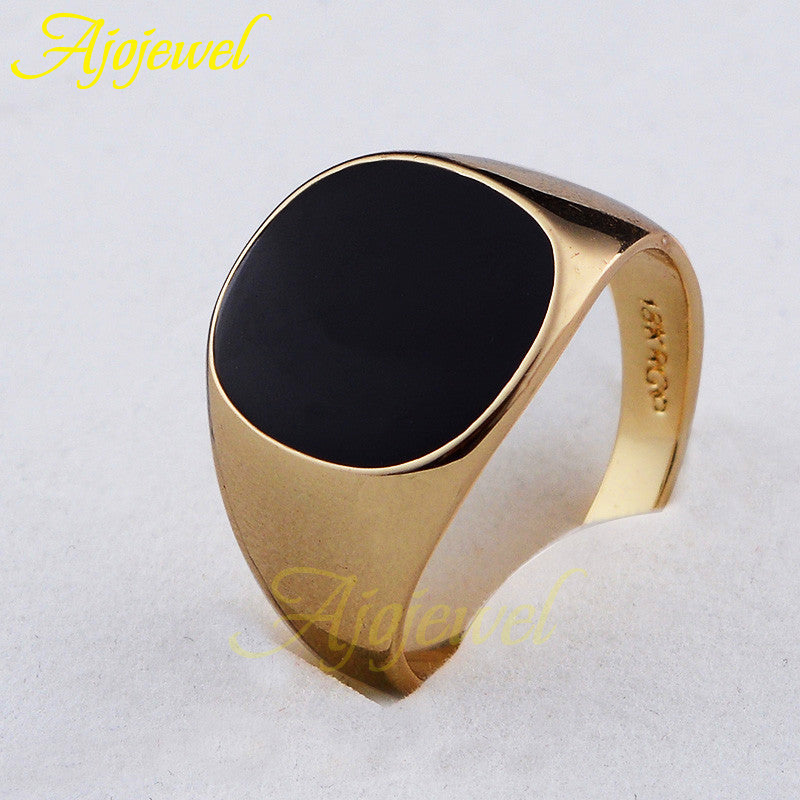 Ajojewel 18K Plated Classic Gold Men Rings Black Enamel Painting Jewelry