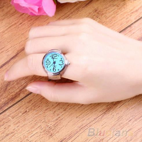 Creative Fashion Lady Girl Steel Round Elastic Quartz Finger Ring watch women
