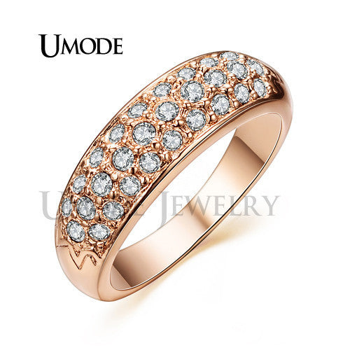 UMODE Classic 18K Rose Gold Plated Rhinestones Studded Finger Rings