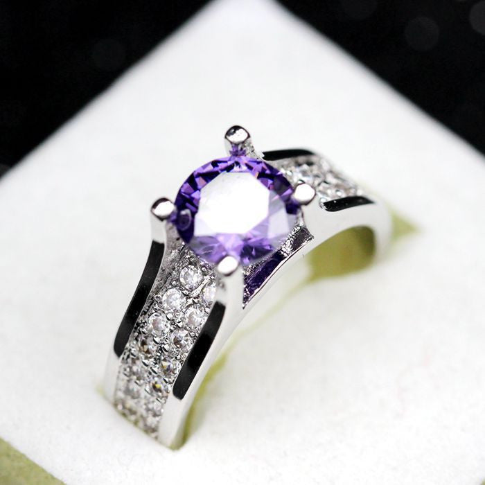 Women's Pave CZ Diamond Rings with Amethyst Blue Topaz Stone