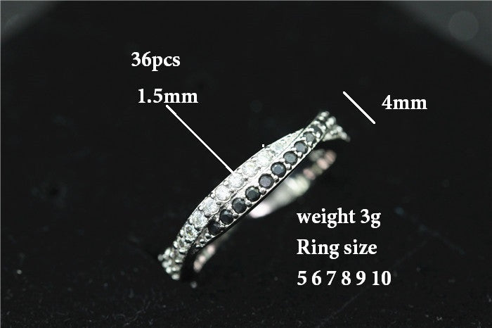 CZ Diamond Silver Plated Black White Crystal Ring