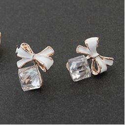 Blue Kiss The Fashion 2016 Chic Shimmer Plated Gold Bow Cubic Crystal Earrings