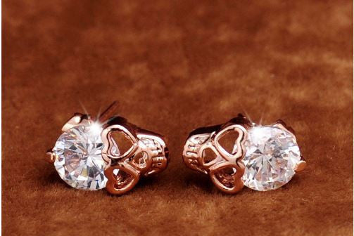 Vintage Stud Earrings CZ Diamond 18K Gold Plated Skull Stud Earrings