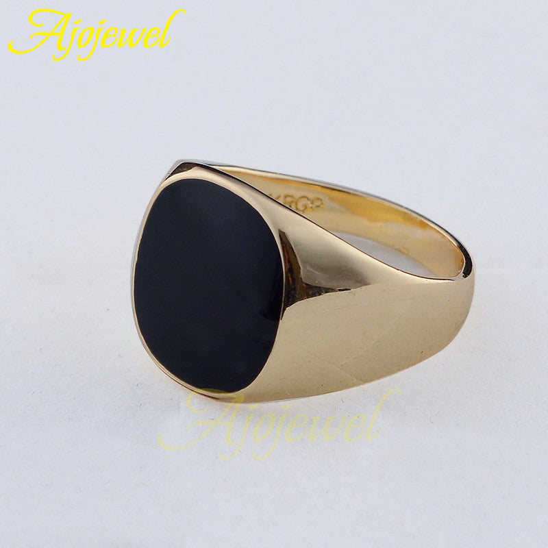 Ajojewel 18K Plated Classic Gold Men Rings Black Enamel Painting Jewelry