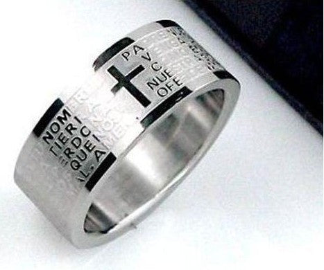 Silver rings for men women Stainless Steel Bible Lord's Prayer Cross Rings