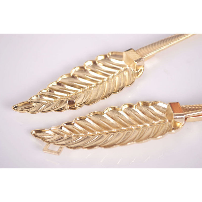 Women Metal Leaves Elastic Waist Dress Belt Strap Waistband Wholesale