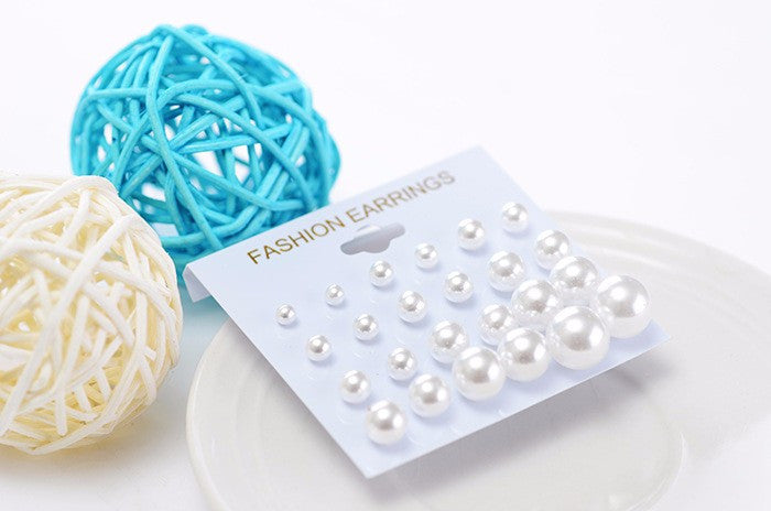 White pearl earrings 6mm/8mm/10mm/12mm Mix Size 1 card 12 pairs stud earrings