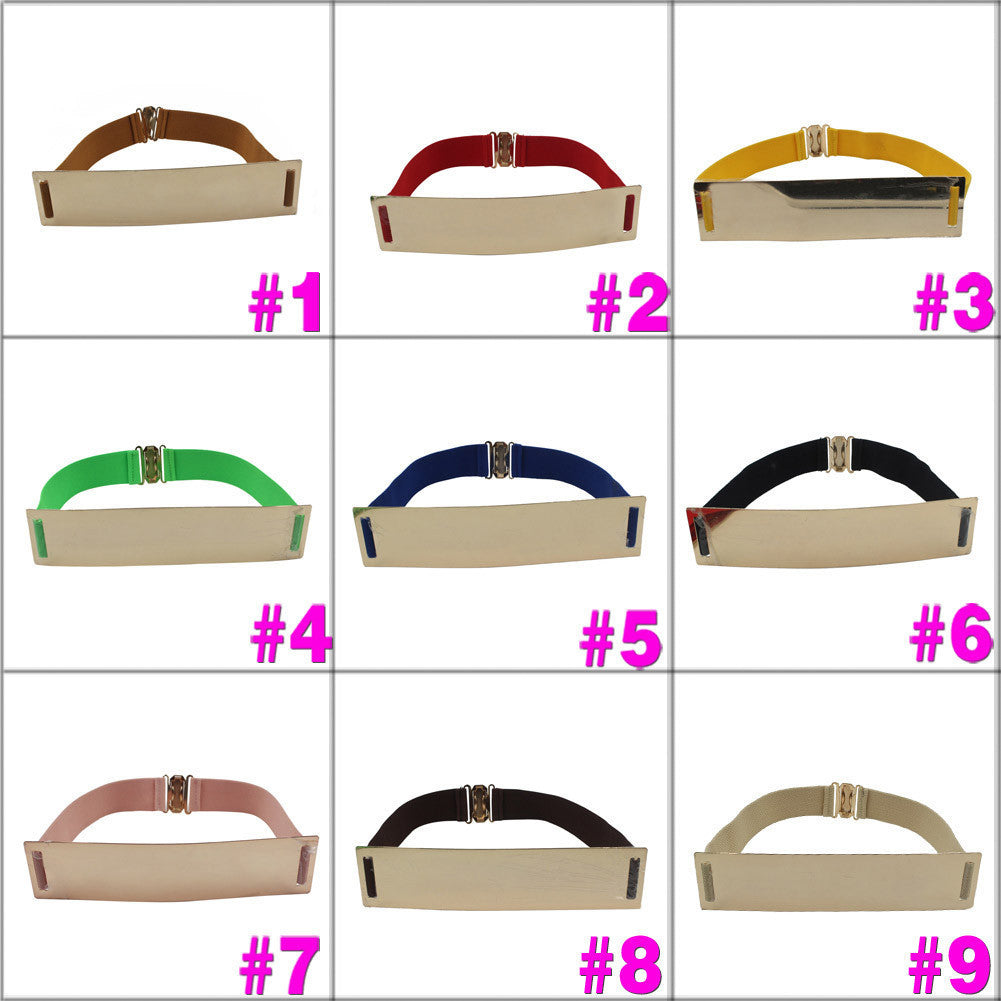 Elastic Mirror Golden Metal Waist Belt Wide Band For Women