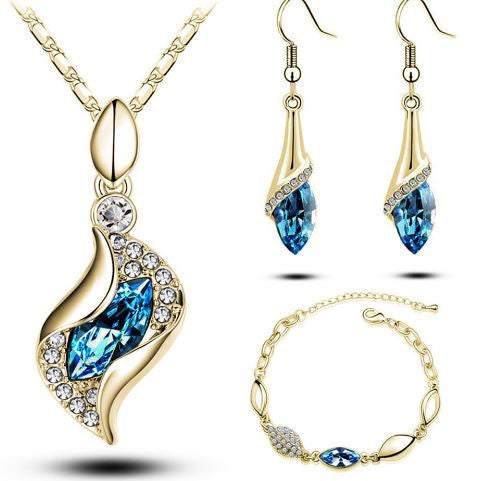 Elegant luxury design new fashion 18k Rose Gold plated colorful Austrian crystal drop jewelry sets women