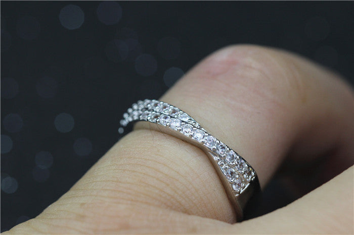 CZ Diamond Silver Plated Black White Crystal Ring