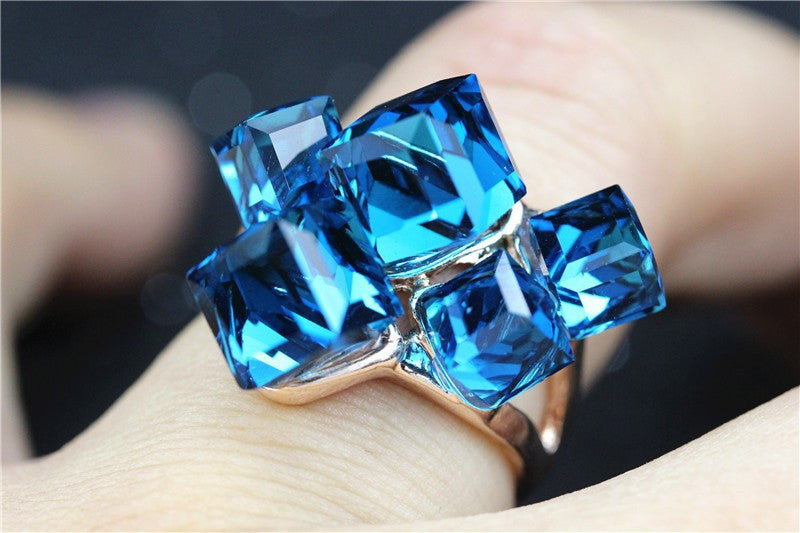 Rose Gold Finger Topaz Jewelry Woman's Engagement Crystal Square Ring
