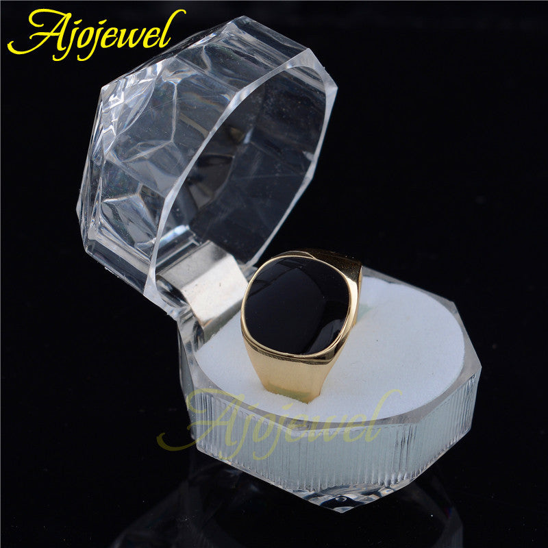 Ajojewel 18K Plated Classic Gold Men Rings Black Enamel Painting Jewelry