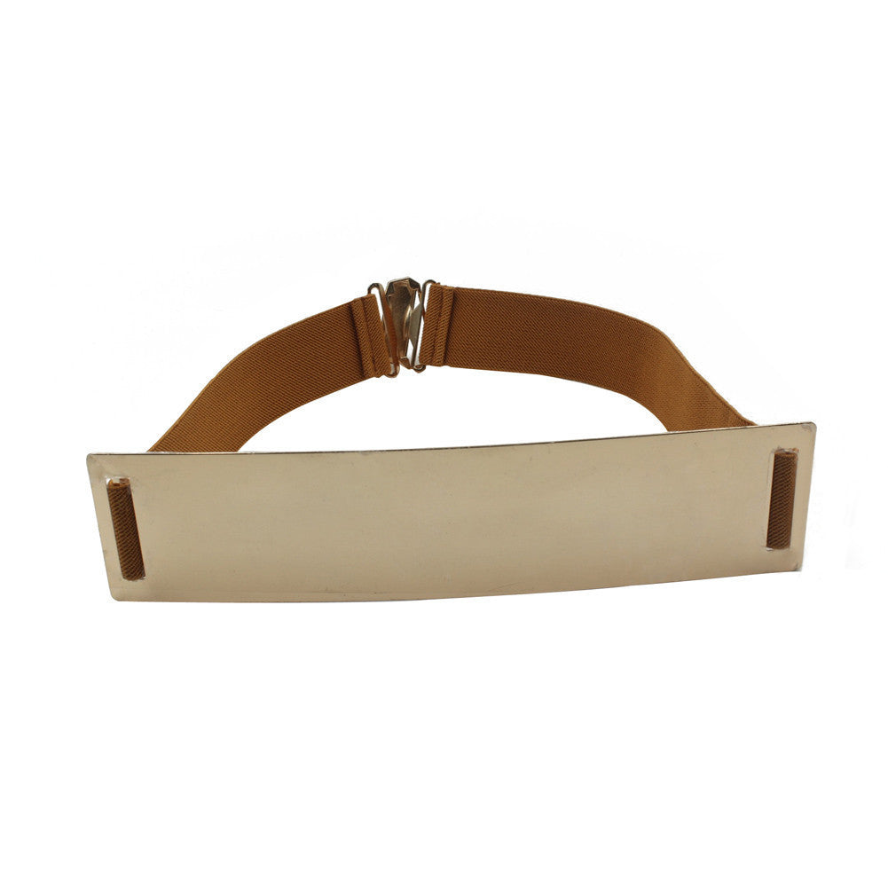 Elastic Mirror Golden Metal Waist Belt Wide Band For Women