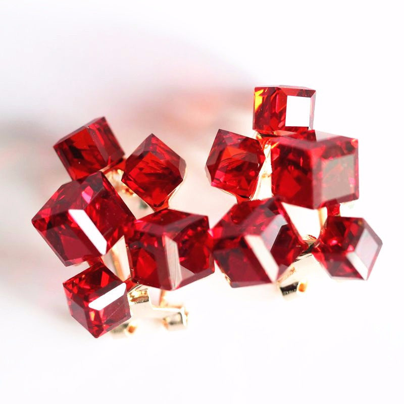 Fashion Geometric Cubic Zircon Crystal Earrings Red Stone Ruby Jewelry
