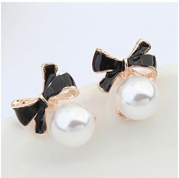 Blue Kiss The Fashion 2016 Chic Shimmer Plated Gold Bow Cubic Crystal Earrings