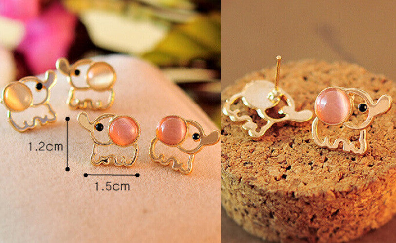 Fashion Lovely Cute Baby Elephant Opal stud earrings women