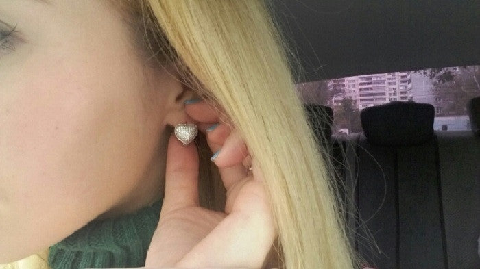 Sterling Silver Trendy Heart Stud Earrings for Women with Stone Simulated Diamond