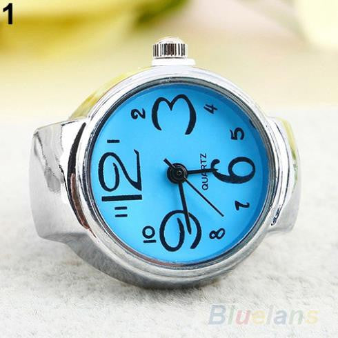 Creative Fashion Lady Girl Steel Round Elastic Quartz Finger Ring watch women