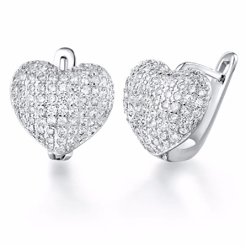 Sterling Silver Trendy Heart Stud Earrings for Women with Stone Simulated Diamond