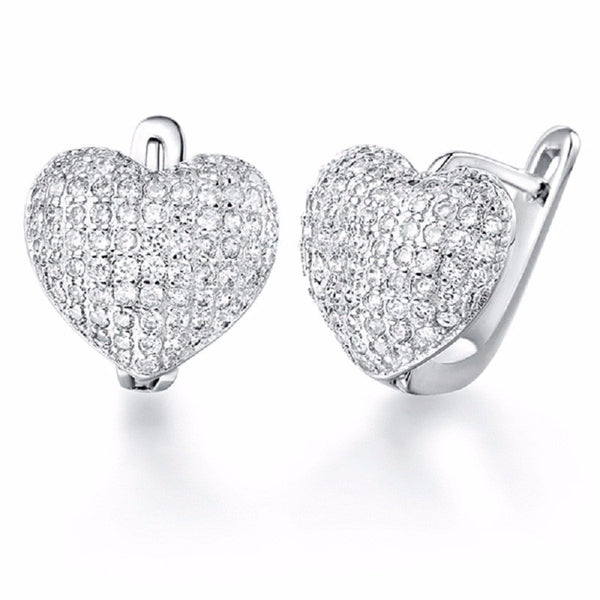 Sterling Silver Trendy Heart Stud Earrings for Women with Stone Simulated Diamond