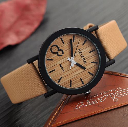 Simulation Wooden Relojes Quartz Men Watches Casual Wooden Color Leather Strap Watch Wood Male Wristwatch Relogio Masculino