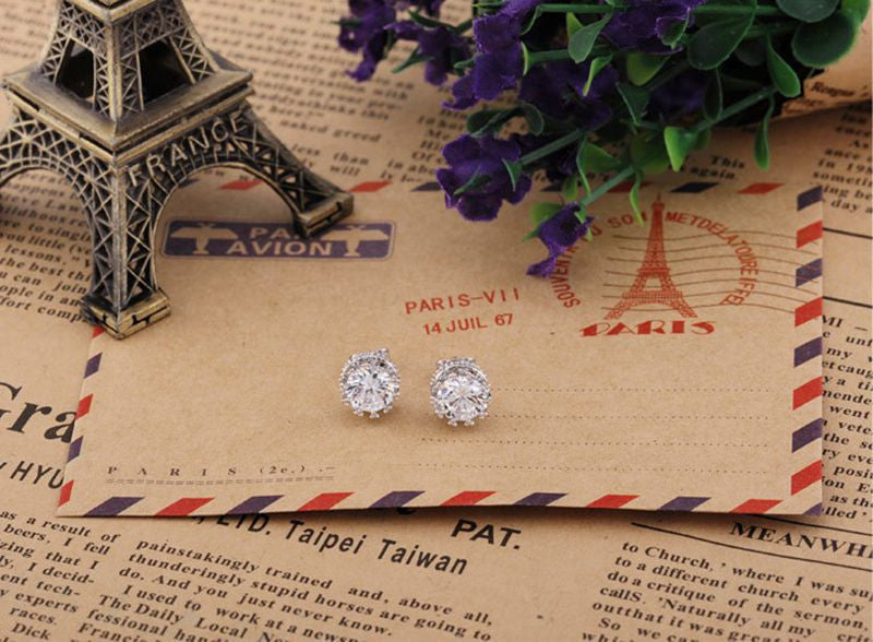 Sterling Silver Male Crystal Cute Earings Cubic Zircon for Women