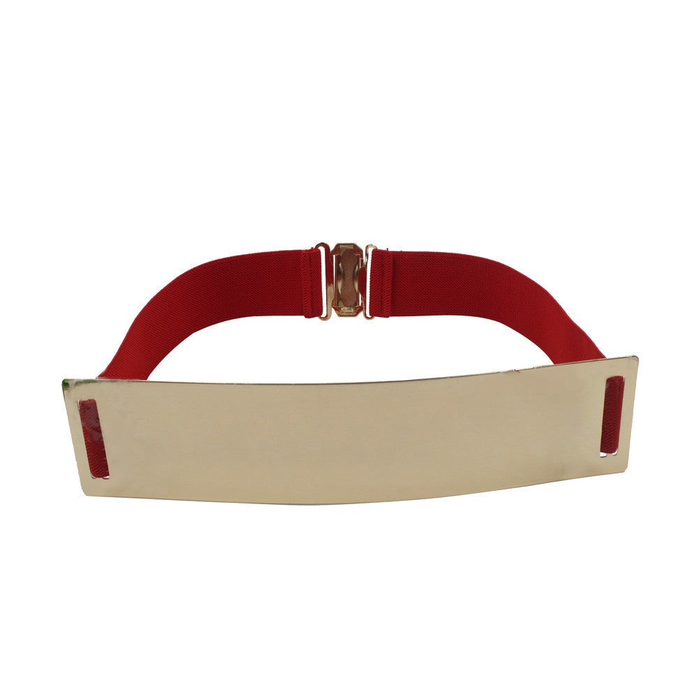 Elastic Mirror Golden Metal Waist Belt Wide Band For Women