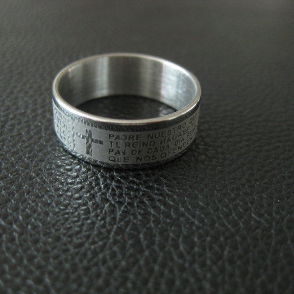 Silver rings for men women Stainless Steel Bible Lord's Prayer Cross Rings