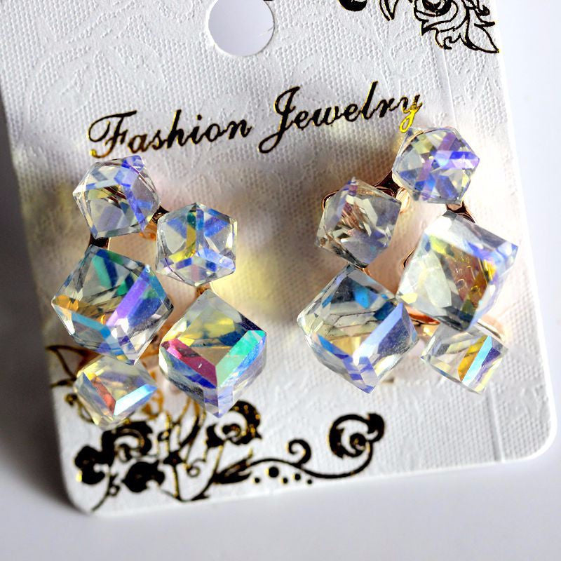 Fashion Geometric Cubic Zircon Crystal Earrings Red Stone Ruby Jewelry
