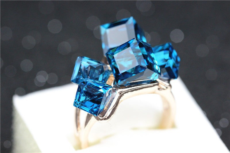 Rose Gold Finger Topaz Jewelry Woman's Engagement Crystal Square Ring