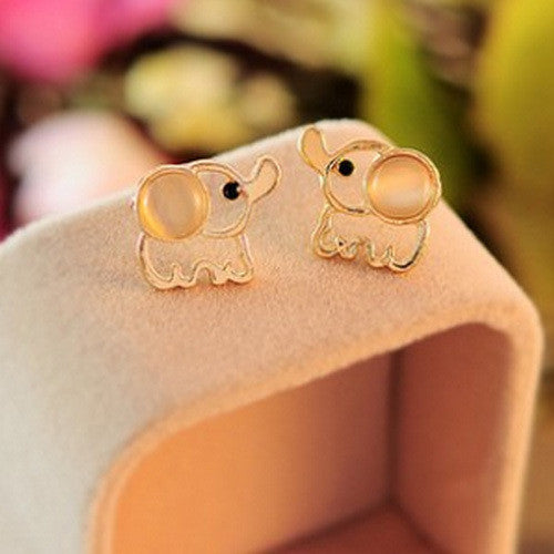 Fashion Lovely Cute Baby Elephant Opal stud earrings women