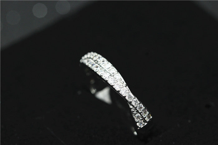CZ Diamond Silver Plated Black White Crystal Ring