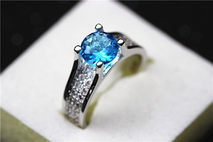 Women's Pave CZ Diamond Rings with Amethyst Blue Topaz Stone