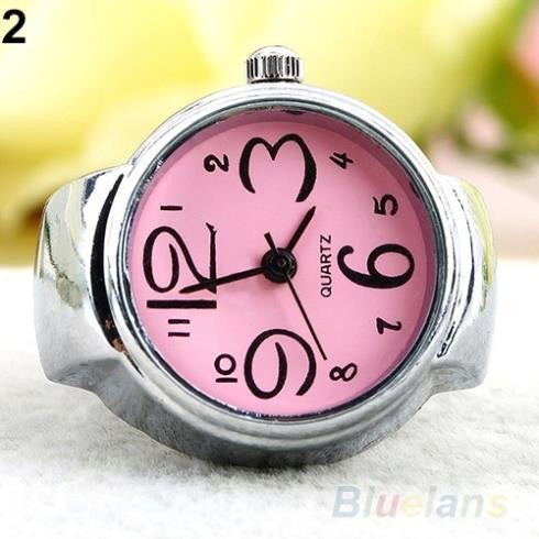 Creative Fashion Lady Girl Steel Round Elastic Quartz Finger Ring watch women