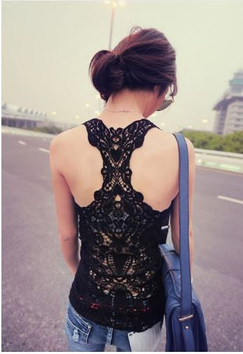 6/ Colors New Summer Women Sexy Shirt Hollow-out Vests Camisole Pierced Lace Cami Crochet Tank Tops