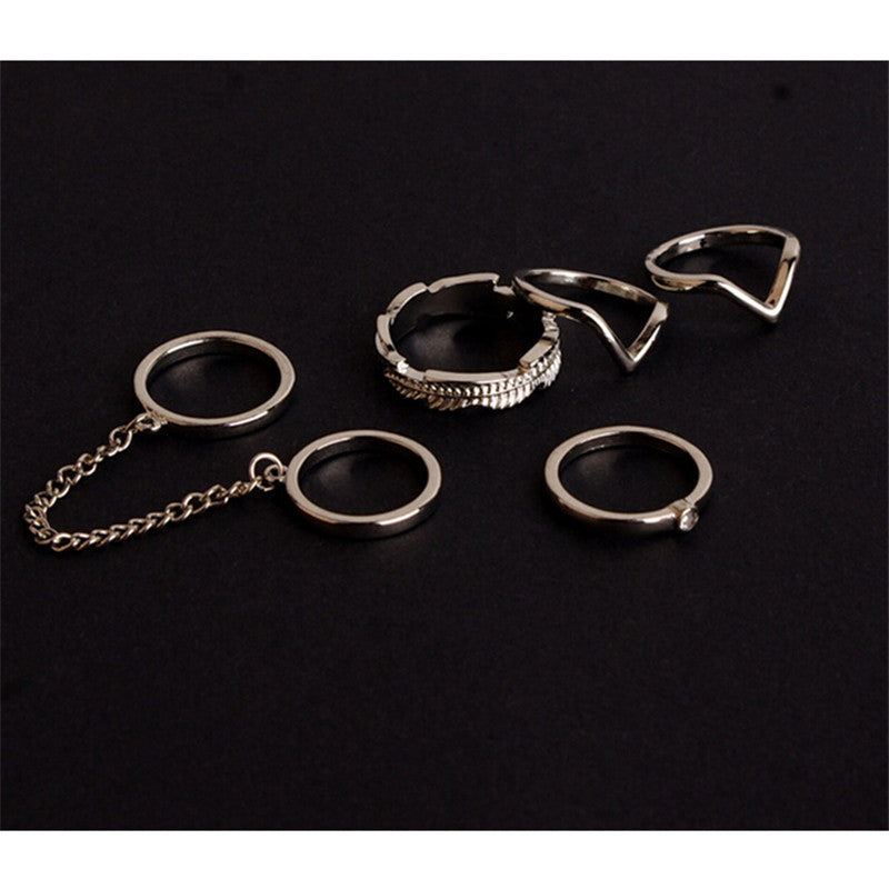 Shiny Punk style Crystal Gold plated Charm Leaf Ring Set for women