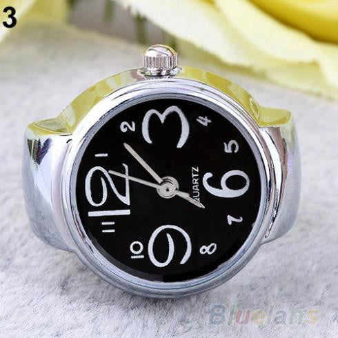 Creative Fashion Lady Girl Steel Round Elastic Quartz Finger Ring watch women