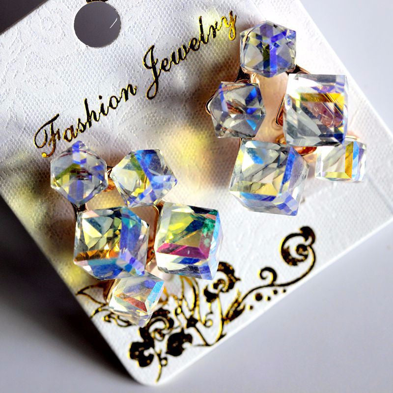 Fashion Geometric Cubic Zircon Crystal Earrings Red Stone Ruby Jewelry