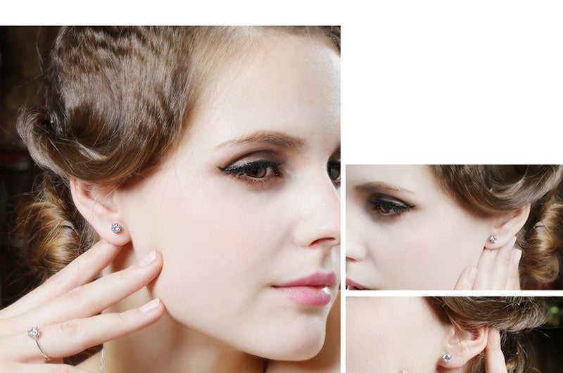 Simple New Design Rhinestone Crystal Silver Stud Earrings