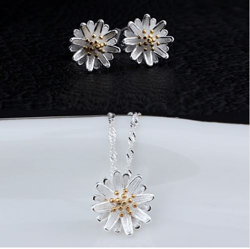 Flower White Gold Plated Jewelry Set Brinco Necklace with earrings for women